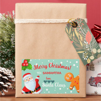 Sticker Rectangulaire Amour, Santa & pain d'épice Noël personnalisé Chri