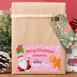 Sticker Rectangulaire Amour, Santa & Pain d'épice Noël Rose Personnalisé