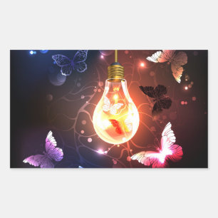 Sticker Rectangulaire Ampoule lumineuse avec papillons nocturnes