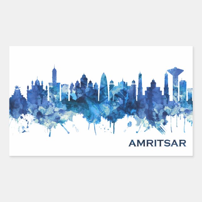 Sticker Rectangulaire Amritsar Punjab Skyline Blue (Devant)