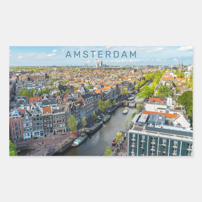 Sticker Rectangulaire Amsterdam de texte personnalisé (Devant)