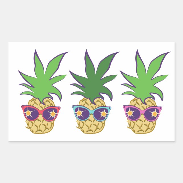 Sticker Rectangulaire Ananas avec lunettes de soleil (Devant)