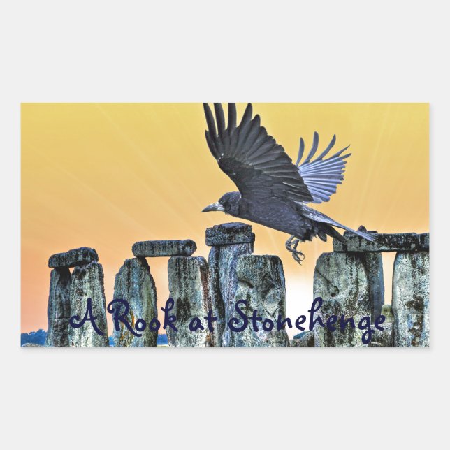 Sticker Rectangulaire Ancien Stonehenge & Rook Cadeau Corvid-lover (Devant)