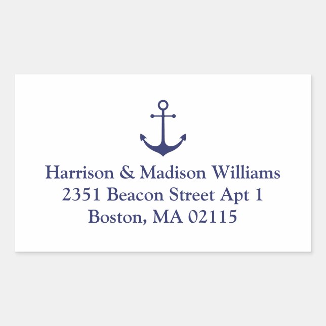 Sticker Rectangulaire Ancrage nautique bleu marine personnalisée Adresse (Devant)