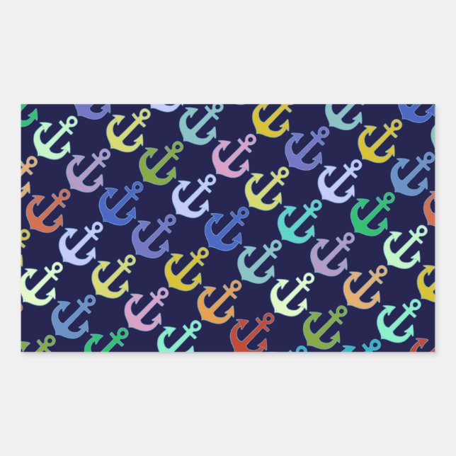 Sticker Rectangulaire ancre colorée design marine motif (Devant)