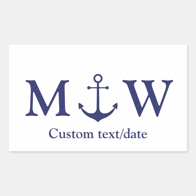 Sticker Rectangulaire ancre nautique mariage marine bleu monogramme favo (Devant)