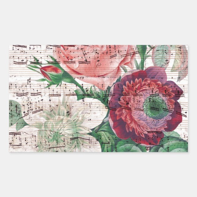 Sticker Rectangulaire Anemone Music Shabby Chic (Devant)