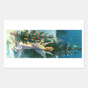 Sticker Rectangulaire Ange décorant l'arbre de Noël 2