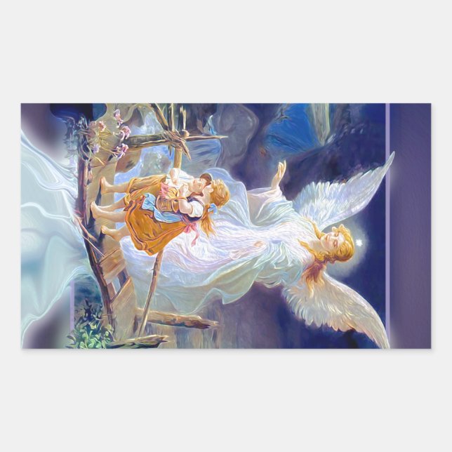 Sticker Rectangulaire Ange gardien, enfants et pont (Devant)
