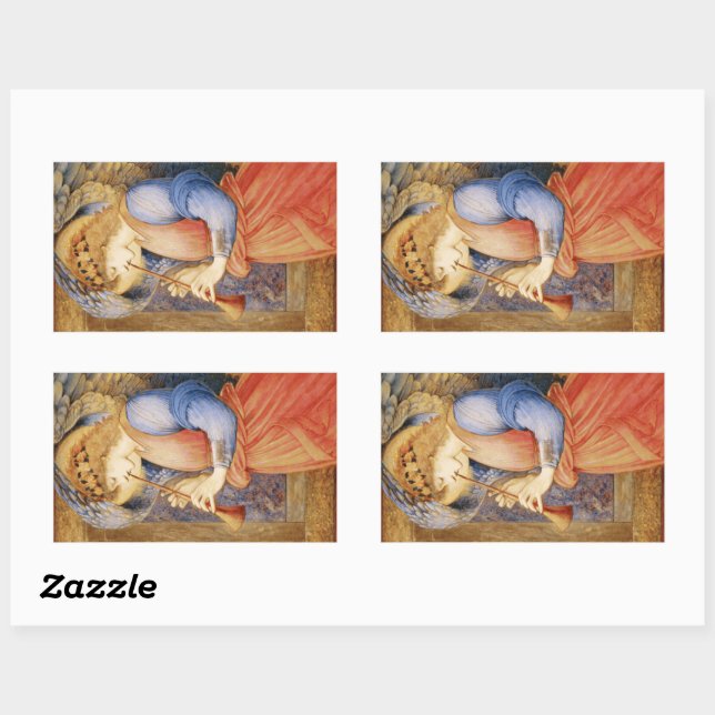 Sticker Rectangulaire Angel Playing a Flageolet (par Edward Burne-Jones) (Feuille)
