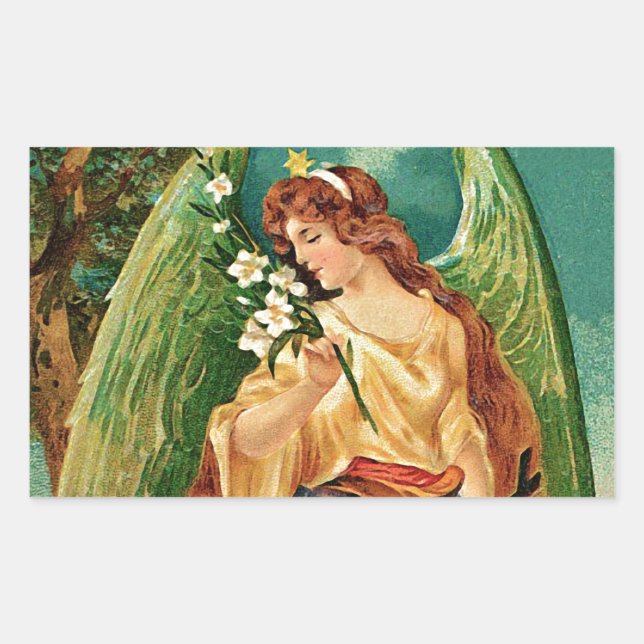 Sticker Rectangulaire Angel tenant une branche florale (Devant)