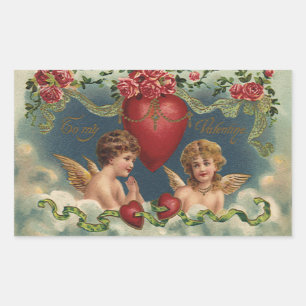 Sticker Rectangulaire Anges de la Saint-Valentin vintages au paradis