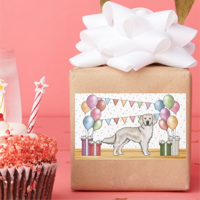 Sticker Rectangulaire Anglais Crème Golden Retriever coloré Anniversaire (Fête)