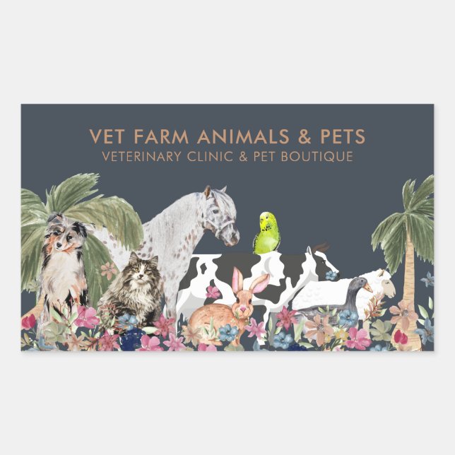 Sticker Rectangulaire Animal de ferme Chat Chien Oiseau Animal de compag (Devant)
