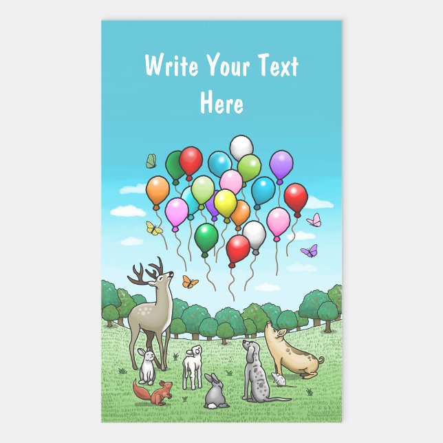 Sticker Rectangulaire Animaux avec ballons de fête (Créateur téléchargé)