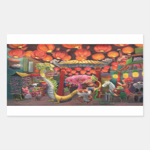 Sticker Rectangulaire Animaux dans la ville de la Chine