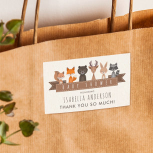 Sticker Rectangulaire Animaux mignons de la forêt Baby Shower   Merci