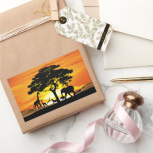 Sticker Rectangulaire Animaux sauvages sur le coucher de soleil de la sa