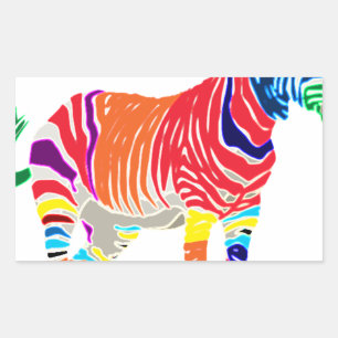 Sticker Rectangulaire Animaux Zèbre Arc-en-Ciel Motif Monogrammé Fête