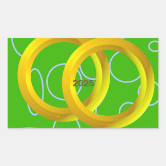 Sticker Rectangulaire Anneaux d'or sur vert géométrique