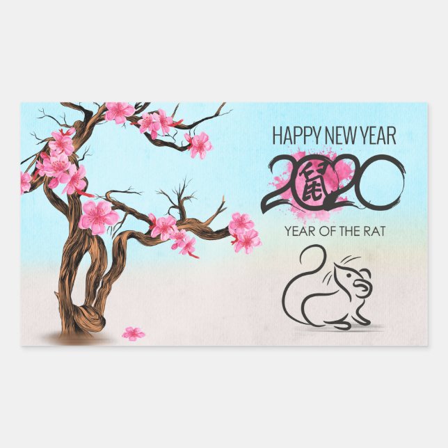 Sticker Rectangulaire Année chinoise du zodiaque du rat 2020 (Devant)
