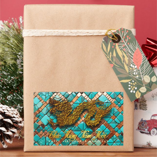 Sticker Rectangulaire Année dragon vietnamienne d'or 2024 Mosaic RecS (vacances)