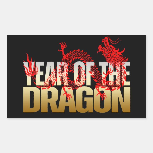 STICKER RECTANGULAIRE ANNÉE DU DRAGON OR ROUGE (Devant)