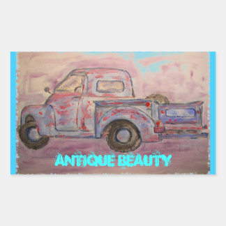 Sticker Rectangulaire antique beauté bleu patina camion