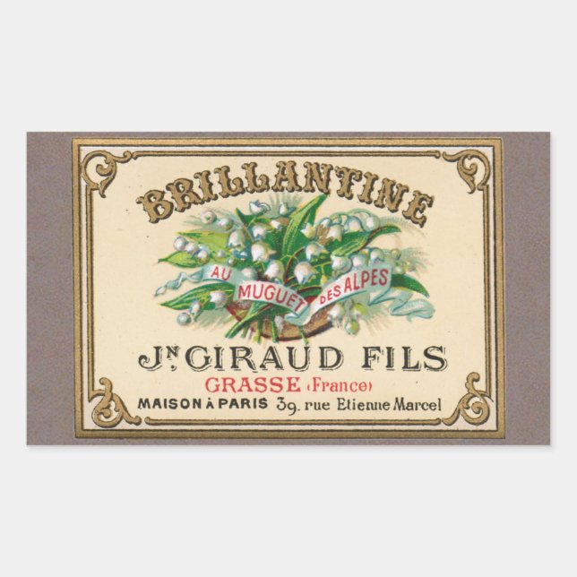 Sticker Rectangulaire Antique Lily de la Vallée Parfum français (Devant)