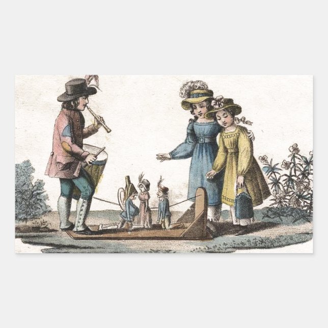 Sticker Rectangulaire Antique Marionnette Enfants Spectacle Danse (Devant)