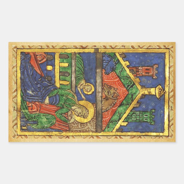 STICKER RECTANGULAIRE ANTIQUE NATIVITÉ CHRISTMAS PARCHEMENT (Devant)