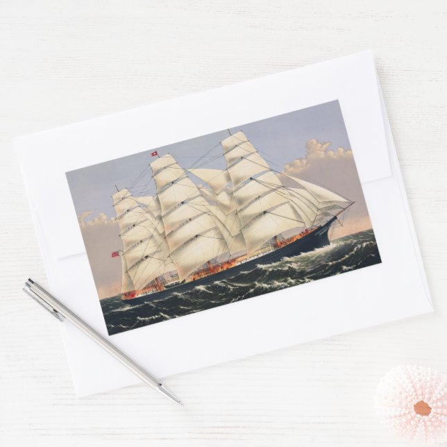 Sticker Rectangulaire Antique Navire de Navigation Maritime Currier & Iv (Enveloppe)