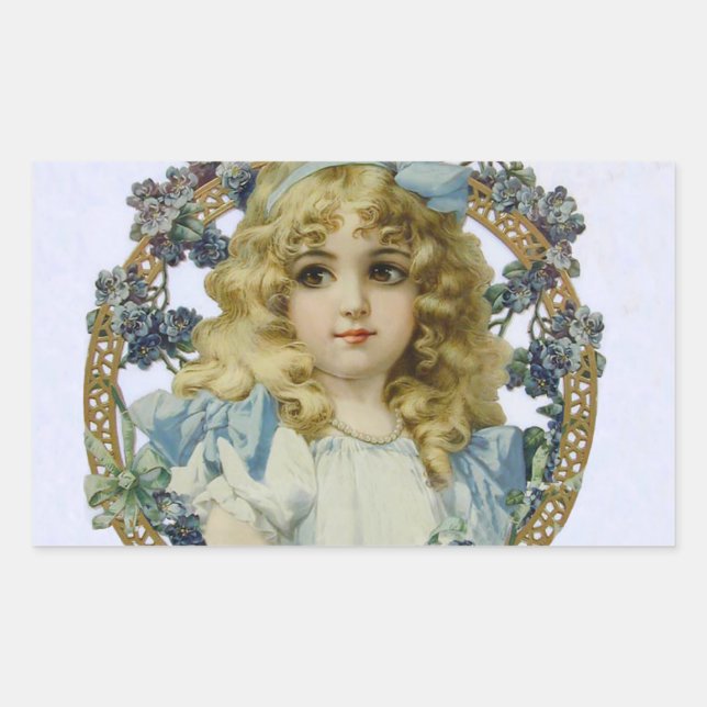Sticker Rectangulaire Antique Petite fille Portrait enfant Beau (Devant)