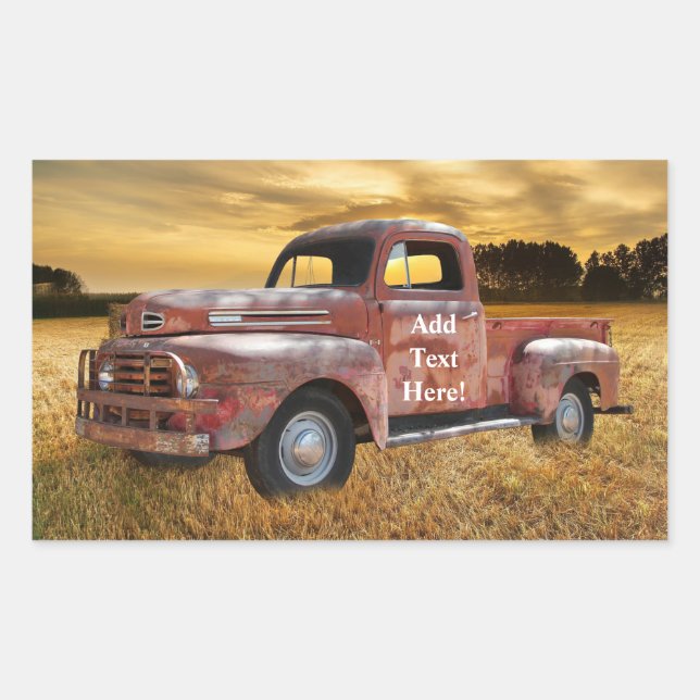 Sticker Rectangulaire Antique Red Truck Farm Sunset (Devant)