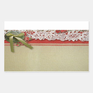Sticker Rectangulaire Antique Rose dentelle Rustique Rouge Victorien Bur