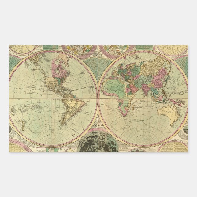 Sticker Rectangulaire Antique World Map by Carington Bowles, environ 178 (Devant)