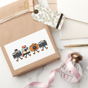 Sticker Rectangulaire Appareils Photo Rétro Mignons Marchant Ensemble