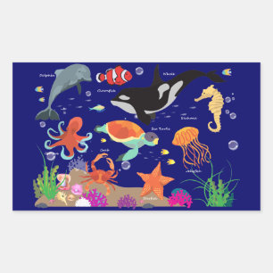 Sticker Rectangulaire Apprendre Le Bonbon Sous La Mer, Le Monde Marin