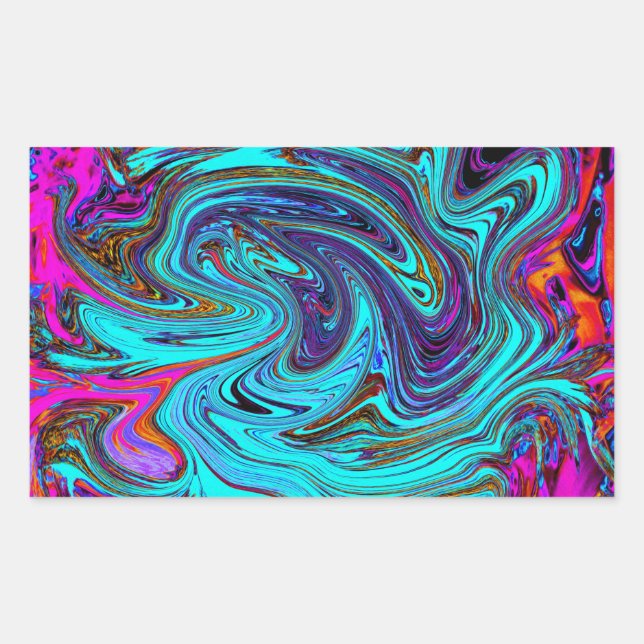 Sticker Rectangulaire Aqua Bleu et Groovy Noir Art Abstrait Rétro (Devant)