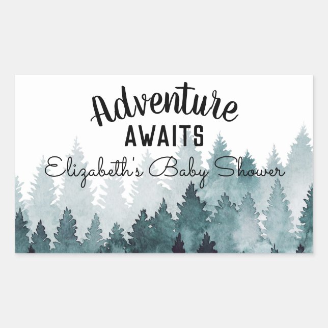 Sticker Rectangulaire Aquarelle aventure Baby shower forestier rustique (Devant)