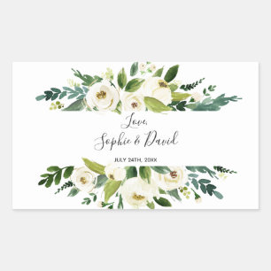 Sticker Rectangulaire Aquarelle blanc Mariage de cadre Floral