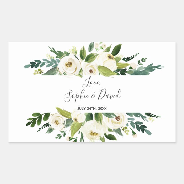 Sticker Rectangulaire Aquarelle blanc Mariage de cadre Floral (Devant)