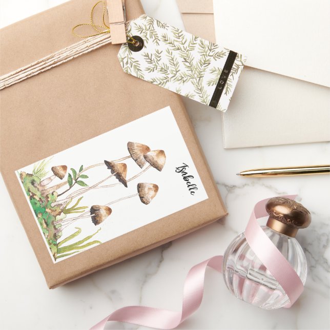 Sticker Rectangulaire Aquarelle Brown de champignons forestiers (Cadeaux)