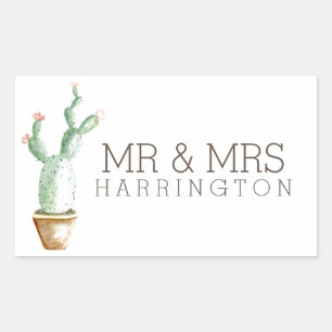 Sticker Rectangulaire Aquarelle Cactus   M. & Mme