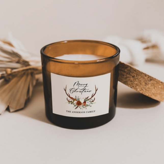 Sticker Rectangulaire aquarelle cerf fleurs merveille Noël (Créateur téléchargé)