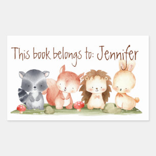 Sticker Rectangulaire Aquarelle Cute Woodland Animaux Cartoon Art