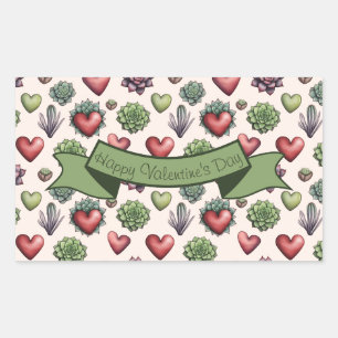 Sticker Rectangulaire Aquarelle de coeur Succulente Valentines Motif de