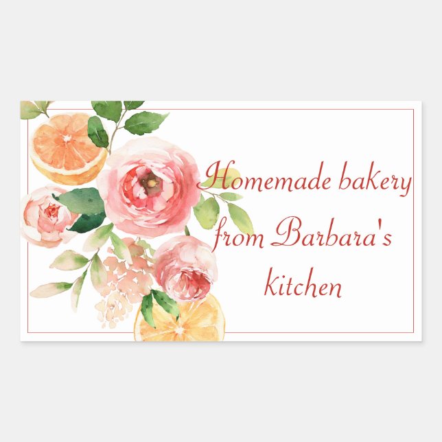 Sticker Rectangulaire Aquarelle de Fruit et Fleur Boulangerie maison (Devant)