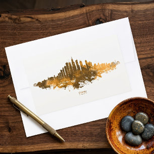 Sticker Rectangulaire Aquarelle de la skyline de Chicago Orange paysage