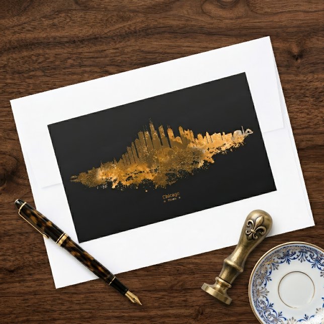 Sticker Rectangulaire Aquarelle de la skyline de Chicago, paysage urbain (Chicago Skyline Watercolor Orange Cityscape Art. Rectangular Sticker)